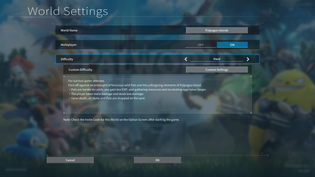 Hard world difficulty setting in Palworld