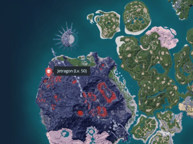 Level 50 Alpha Jetragon location in Palworld.