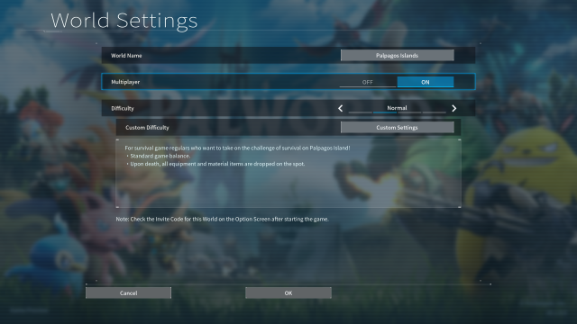 Normal world setting in Palworld