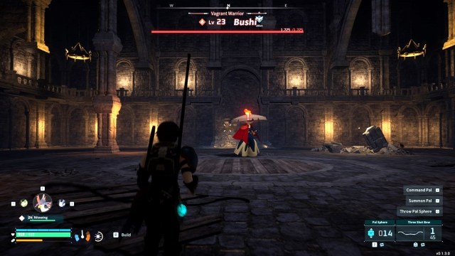Player standing in front of an Alpha Bushi