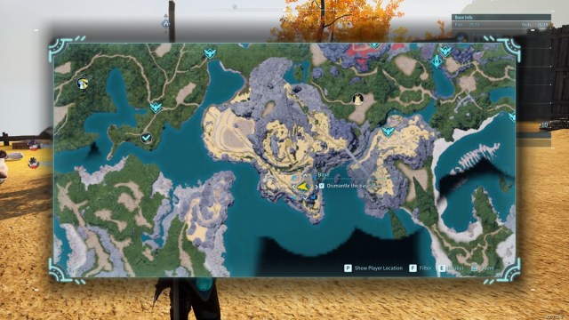 Map of Palworld showing the location of a base
