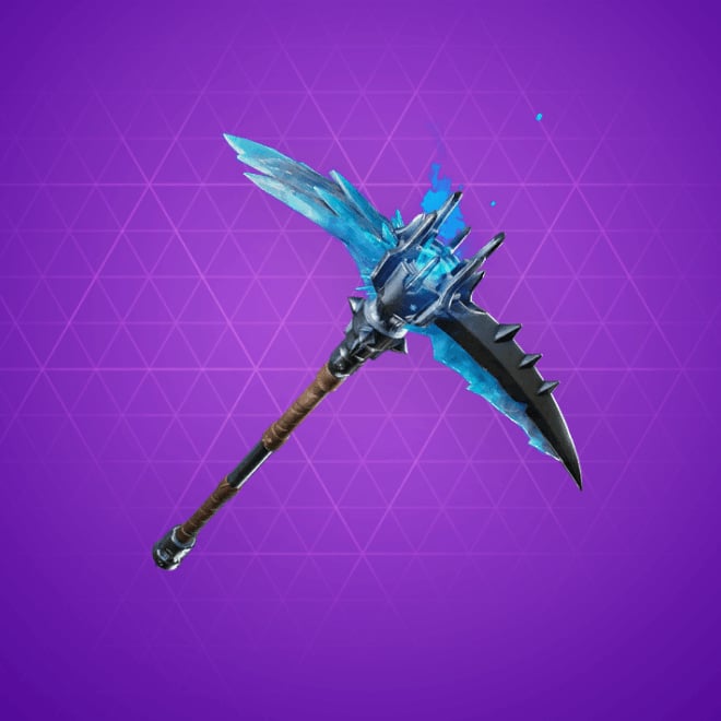 Permafrost pickaxe in Fortnite, a blade with ice spikes coming out of it.