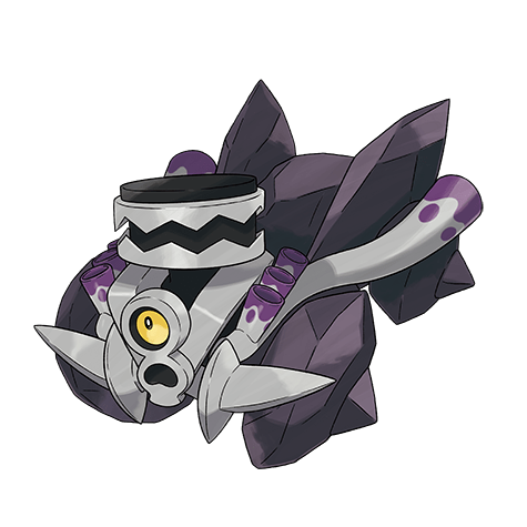 The official art of Revavroom, a vehicle-like Pokémon whose mouth is its motor.