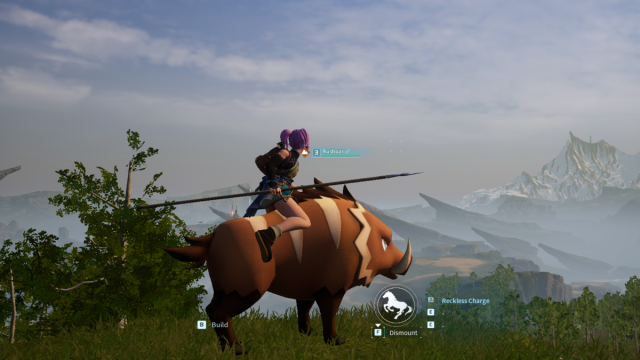 Player riding a Rushoar in Palworld.