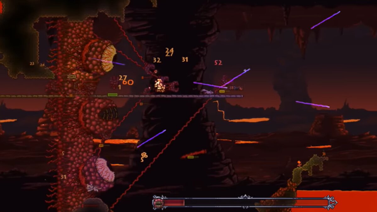 Wall of Flesh boss fight in Terraria