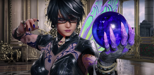 A screenshot of the Bayonetta Zafina character customization from Tekken 8.