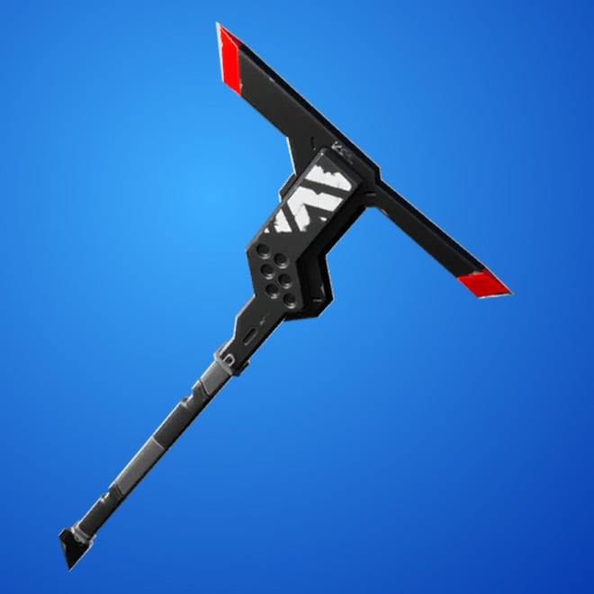 Stealth Angular Axe in Fortnite, a black axe with red and white markings.