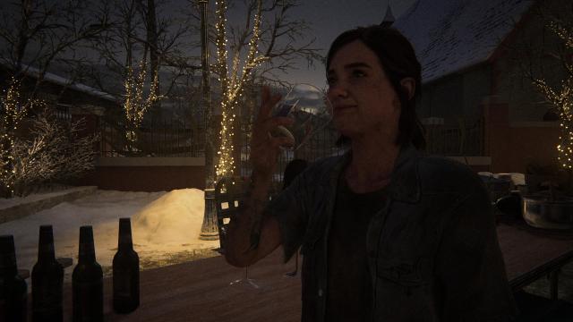 Ellie sips from a glass in The Last of Us Part 2