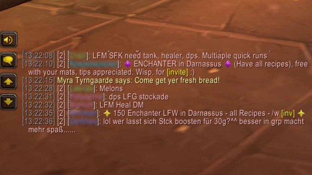 WoW Classic chat window with the Prat 3.0 addon