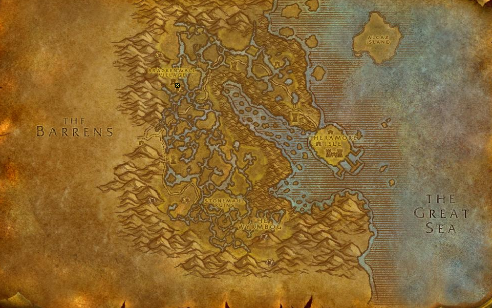 Image of the map in WoW SoD showing the location of Brackenwall Village.