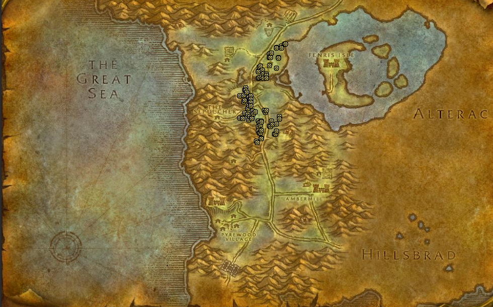 Image of the map in WoW SoD showing the Silverpine Forest region.