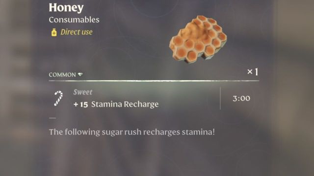 A screenshot of Enshrouded zoomed in on the description of the Honey item.