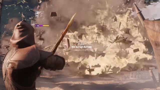 A player firing exploding arrows.