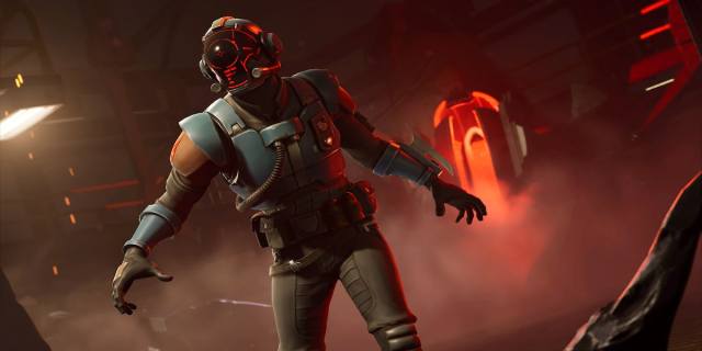 Fortnite skin wearing a space suit with a red robot face