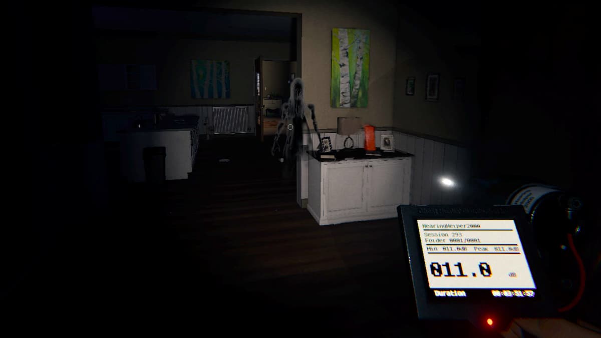 A ghost materializing as a shadow while the player pics up a sound on the Parabolic Microphone.