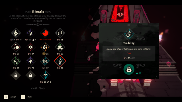 The Wedding ritual in Cult of the Lamb.