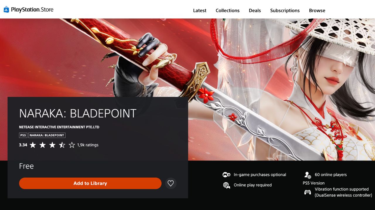 the store page for naraka bladepoint on PS5