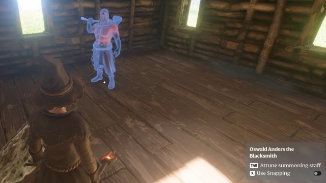The player about to place the Blacksmith in his shop.