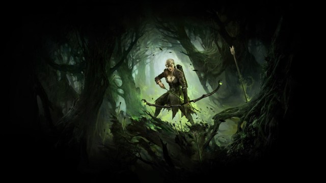 An archer stands in a forest, preparing to fire an arrow in Path of Exile 2.