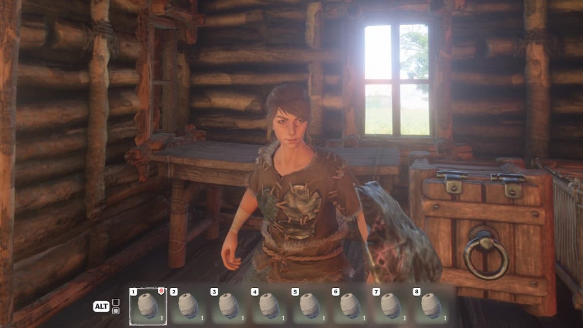 The player standing inside with an inventory full of String.