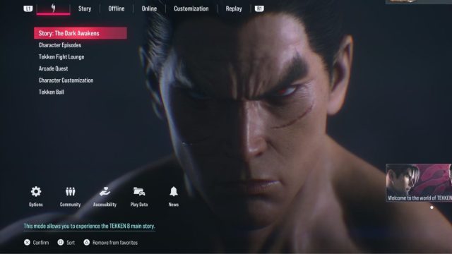 tekken 8 main menu screen