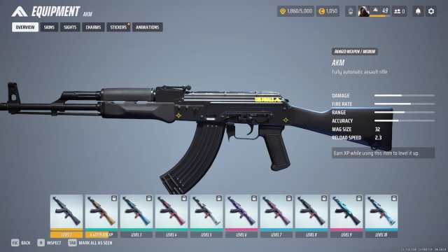 AKM weapon overview screen in THE FINALS