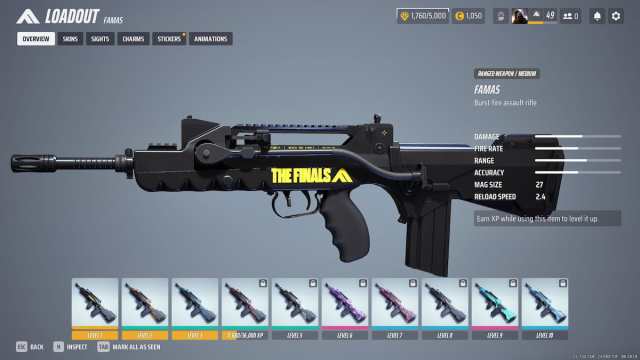 FAMAS weapon overview screen in THE FINALS