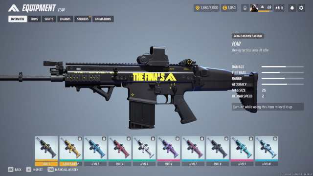 FCAR weapon overview screen in THE FINALS