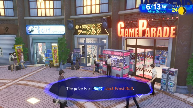 The crane machine in Paulownia Mall, with a Jack Frost Doll as the prize.