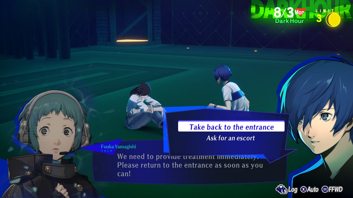 An image of the player character making a decision regarding a missing person in Persona 3 Reload.