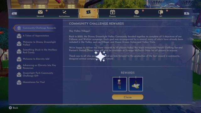 Community Challenge Rewards message in DDV