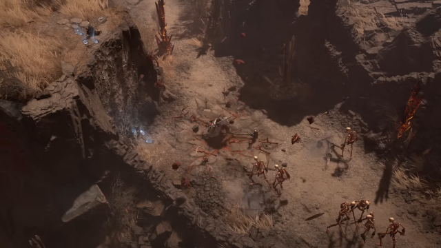 Image of a the Barbarian in Diablo 4 smashing down with a hammer.