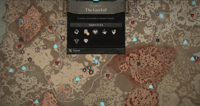 Image of the map in Diablo 4 showing the location of Gatehall.