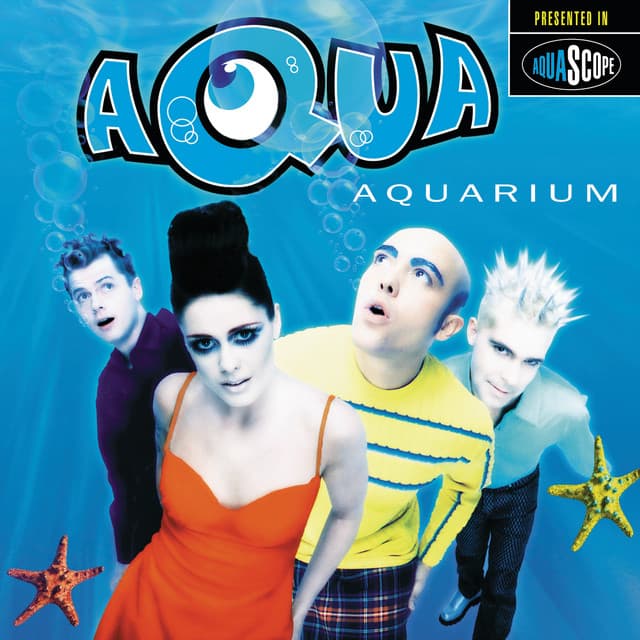 An image of the album cover for Aquarium, which features the song Barbie Girl in Fortnite Festival. The album cover shows the four band members underwater. 
