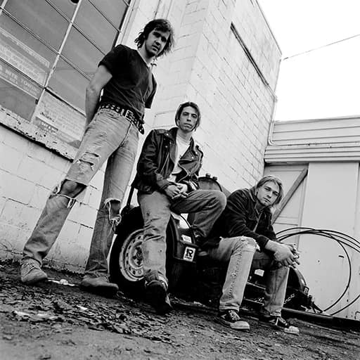 An image of the Breed cover art from Fortnite Festival, which showcases the band Nirvana in black and white. 