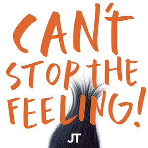 An image of the Can't Stop The Feeling cover art from Fortnite Festival. This includes an image of a troll with orange font. 