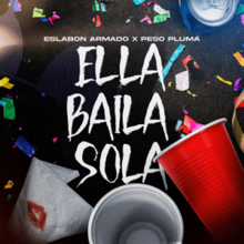 An image of the Ella Baila Sola cover art, which is a song from Fortnite Festival. This cover features red solo cups and a text that spells out the song name. 