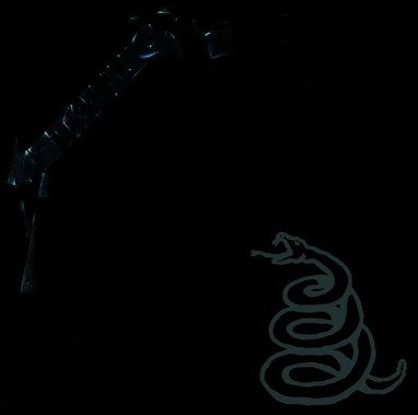 An image of the Enter Sandman cover from Fortnite FEstival. This includes the band's logo and a curled dragon. 