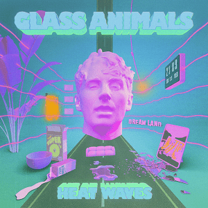 An image of the Heat Waves cover art, a song in Fortnite Festival. This cover art features a floating pink head with a blue background. 