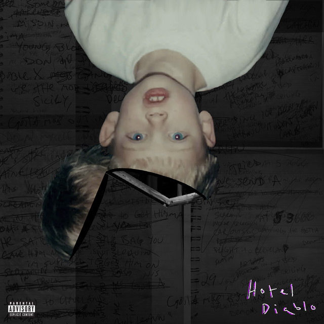 An image of the I Think I'm Okay cover art from Fortnite Festival. This features a young MGk with his brain edited open. 