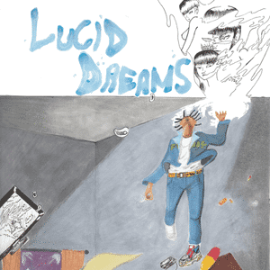 An image of Lucid Dreams from Fortnite Festival. This showcases a painting of Juice Wrld dancing on stage in jeans. 