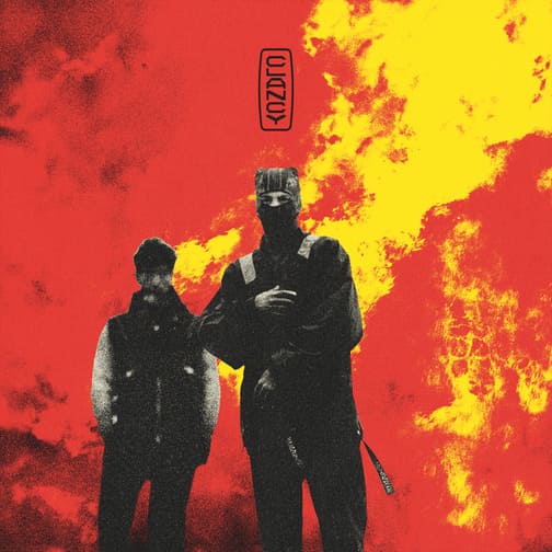 An image of the Next Semester cover art from Fortnite Festival, which features two men standing in front of a fire. 