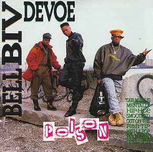 An image of the Poison cover art, a song by Bell Biv Devoe in Fortnite Festival. This shows the three men standing agianst a wall. 