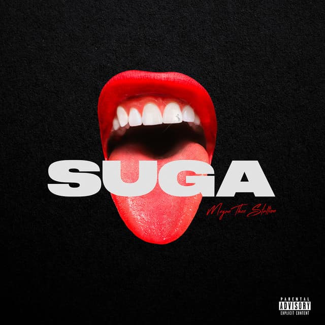 Am image of the Savage cover art from Fortnite Festival. This includes a graphic of Megan Thee Stallion's mouth and tongue with the words SUGA in front. 