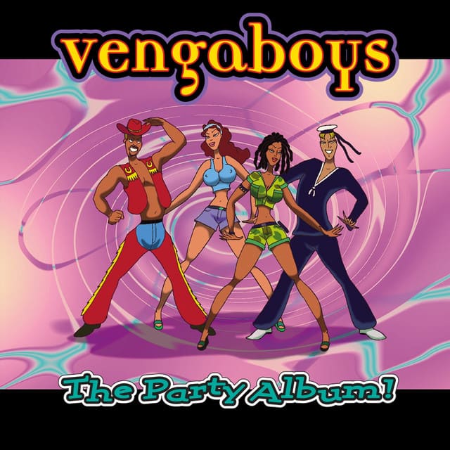 An image from Fortnite Festival of the We Like To Party cover art, which features cartoon versions of the band against a pink background. 