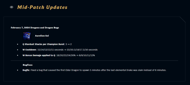 Riot's Patch 14.3 micropatch for Aurelion Sol.