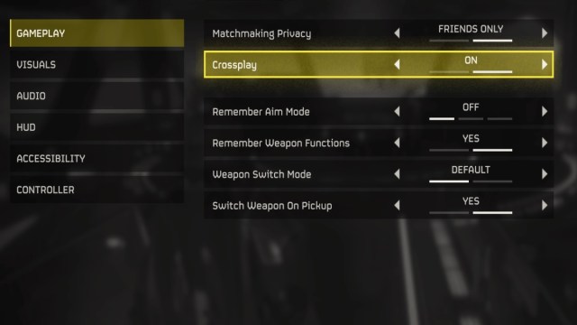 Crossplay option in Helldivers 2 settings