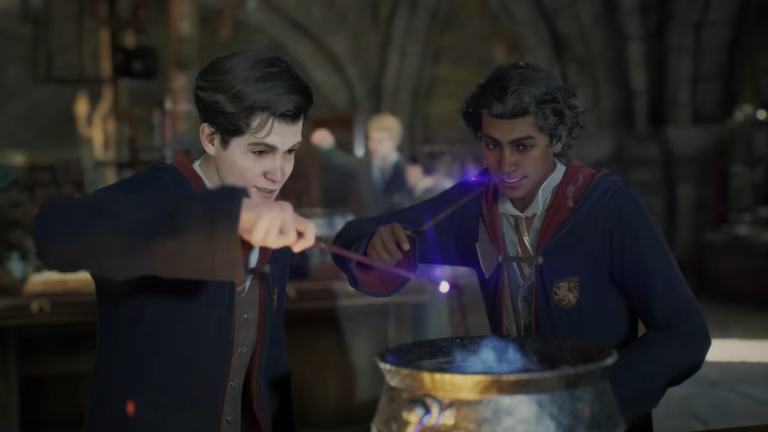 two students work on a potion in hogwarts legacy