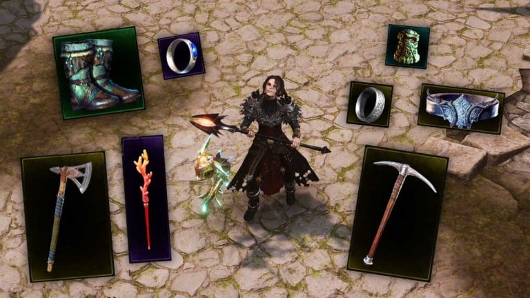 Last Epoch character surrounded by items