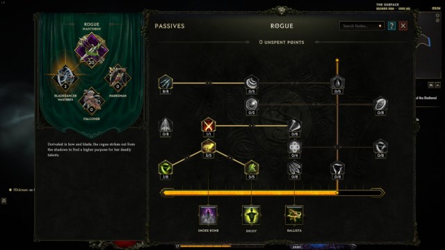A screenshot of the Rogue passive tree in Last Epoch.